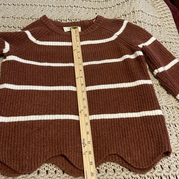 Fate long sleeve cropped wave hem Rust & white wide stripes sweater women’s sz S - Picture 9 of 12